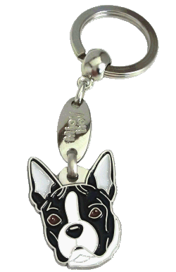 BOSTON TERRIER BLACK AND WHITE <br> (keyring, engraving included)